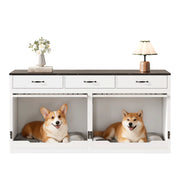 Mobile Gabbia per Cani 164×60×81 cm con Divisorio Rimovibile; 3 Cassetti e Piano Effetto Marmo Nero