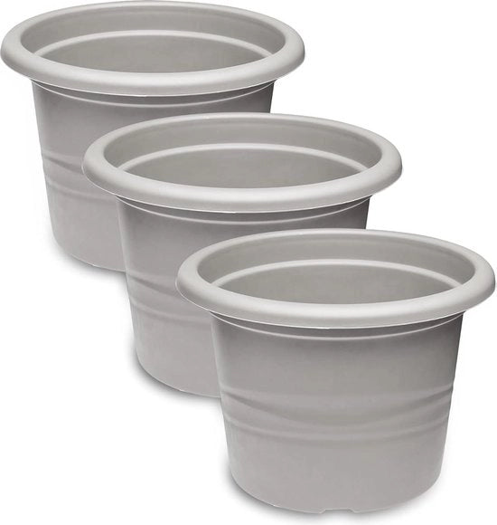 Set di vasi per piante in plastica - Set da 3 - Grigio - Ø 34 cm x H 24 cm Set di vasi per piante con vasi per fiori e piante GD-0022