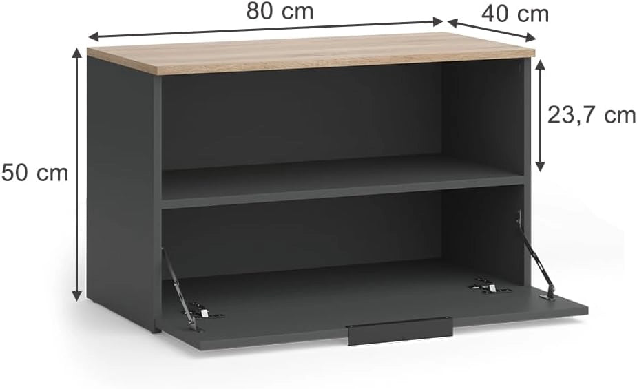 Credenza Wido, Antracite/Sonoma, 80 x 50 cm con 1 scomparto chiuso