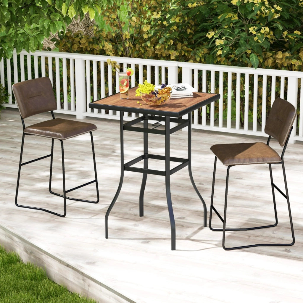 Tavolo da bar da giardino 70cm con piano in finta legno foro per ombrellone da 39mm, Tavolo quadrato da bistro-Tavoli da esterno