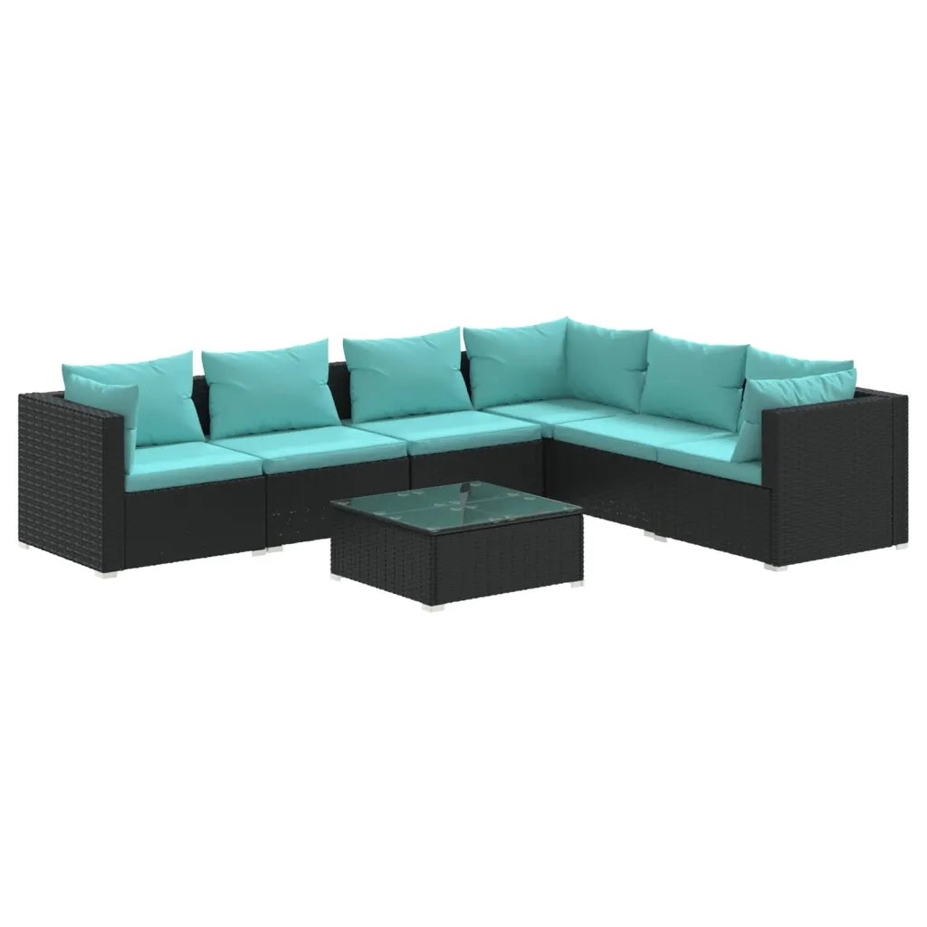 Set Divani da Giardino 7 pz con Cuscini in Polyrattan Nero 3101729