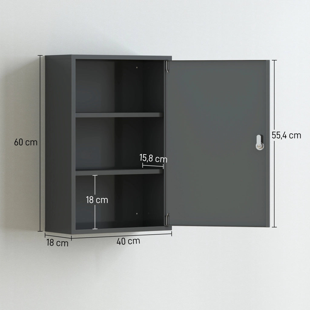 Armadietto da Bagno con 3 Ripiani e 2 Chiavi ¨C Zephmum ¨C Grigio 40x18x60 cm
