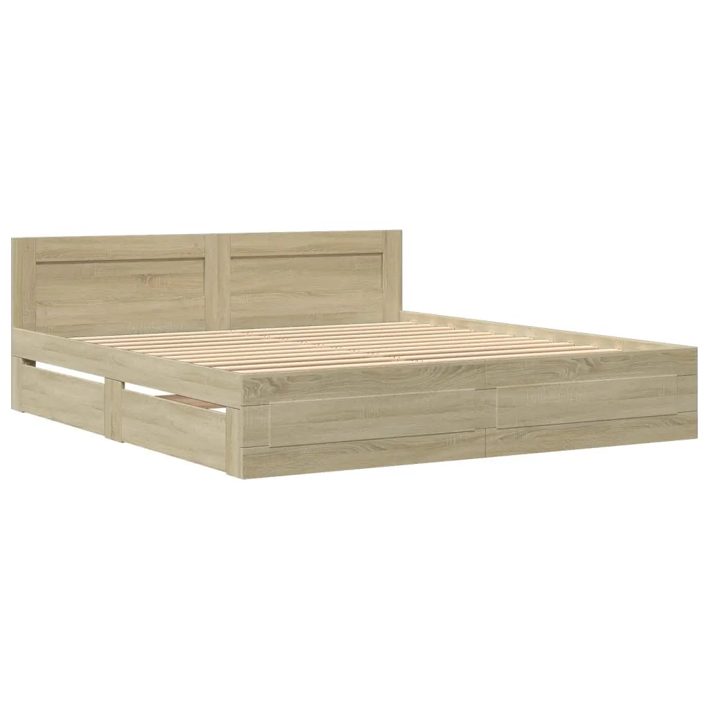 Letto matrimoniale | Letto per adulti | Giroletto Testiera Rovere Sonoma 180x200 cm Legno Multistrato