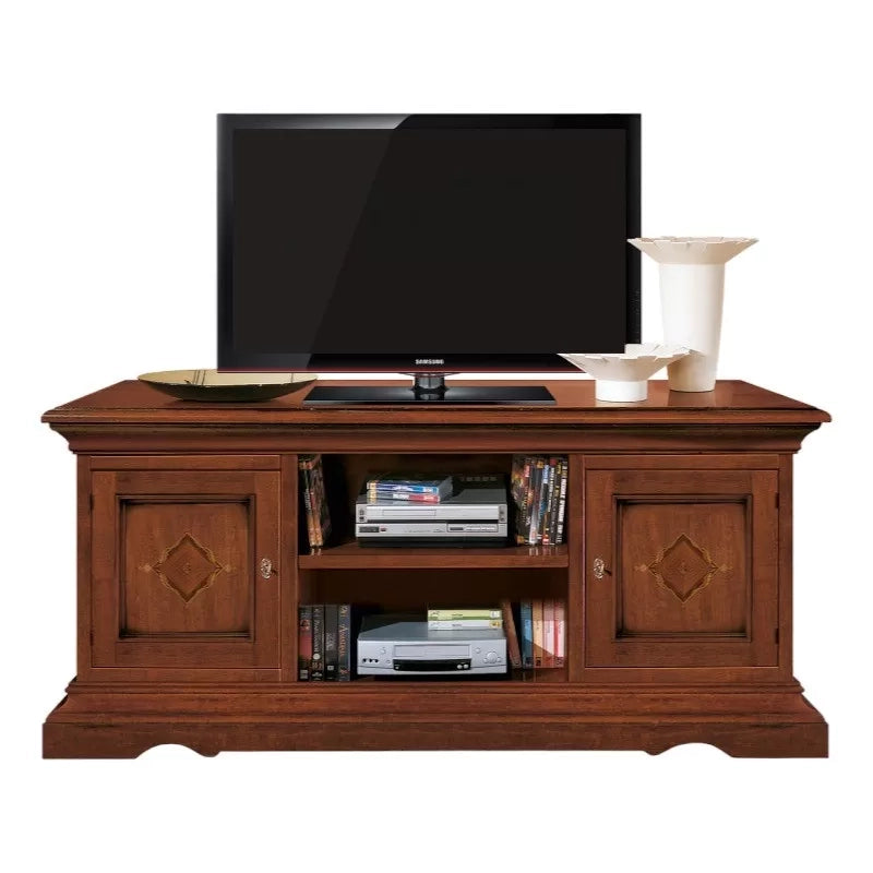 Porta tv 2 porte classico intarsiato legno tinta noce 130x50x60 - Mobili 2G