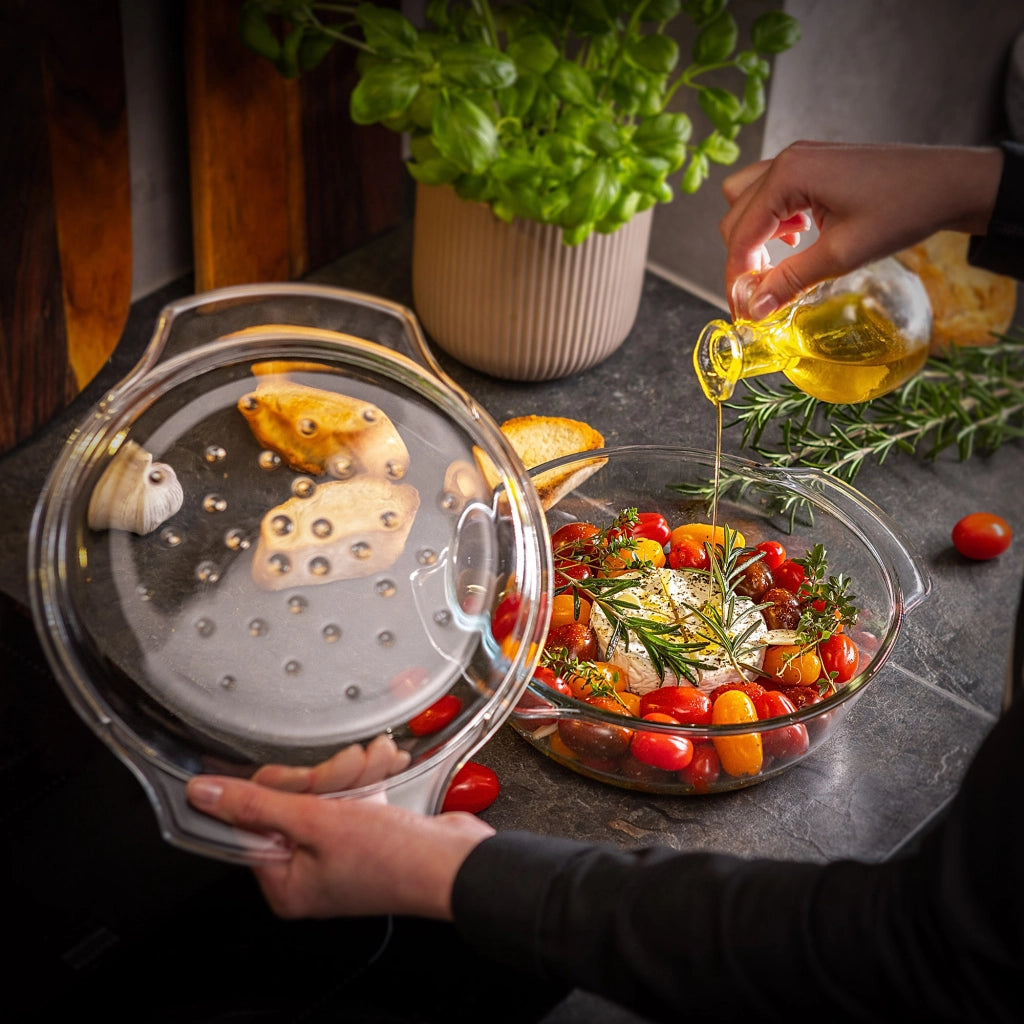 KADAX Piccola pirofila da forno con coperchio, 2,4 L, rotonda in vetro