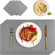 Piatti per tavola, pelle in PU, set da 4 pezzi, lavabile, impermeabile, grigio chiaro, finitura in pelle, 45 x 30 cm, supporti per piatti per uso domestico, cucina, ristorante e hotel