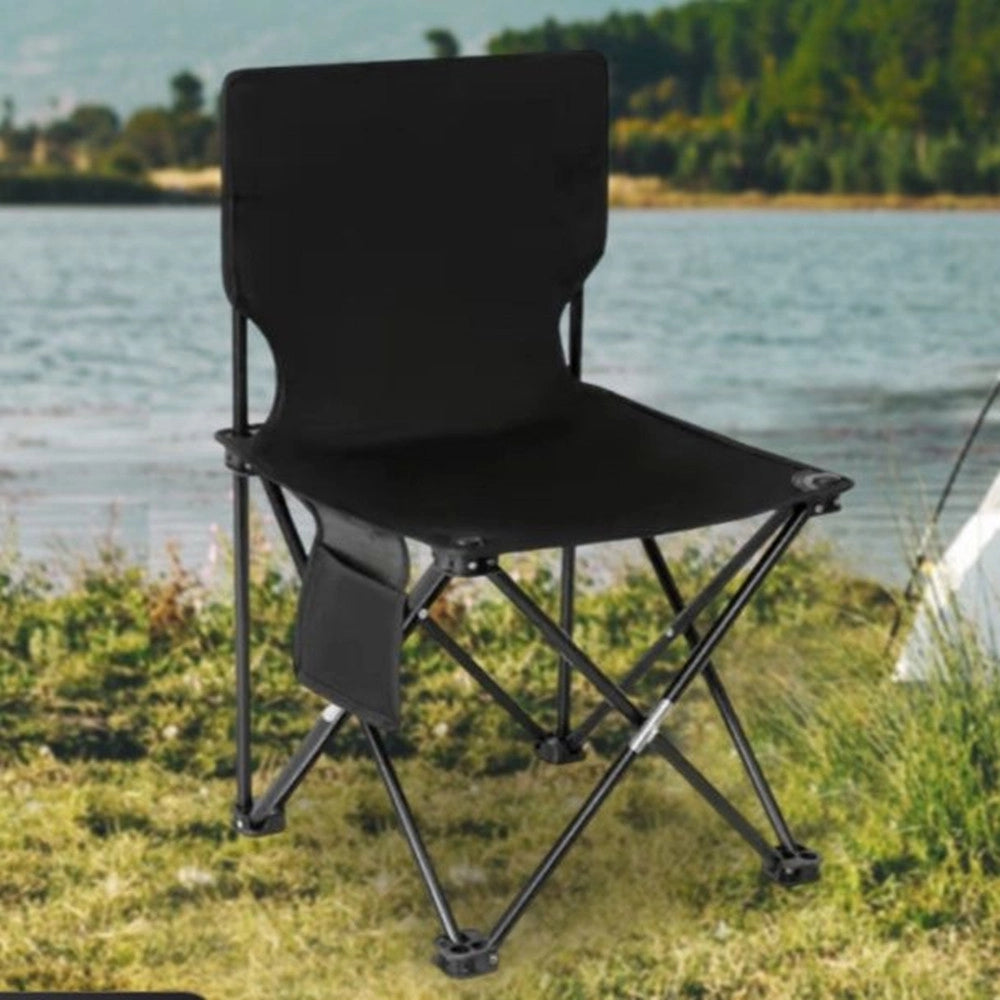 Trade Shop - Sedia Pieghevole Con Schienale Tasca Laterale Per Pesca Campeggio 42x42x72cm Nero 632840 -