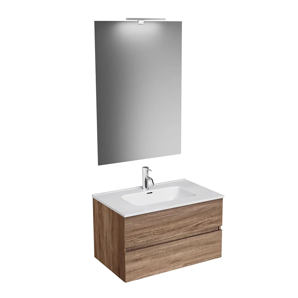 Mobile da bagno sospeso 70 cm rovere scuro con lavabo e specchio | Yili