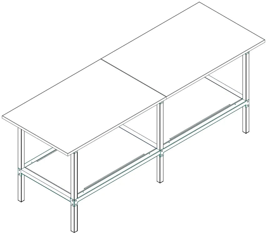 Banco lavoro in metallo e legno con accessori e piano inferiore metallico cm. 240x80x93h
