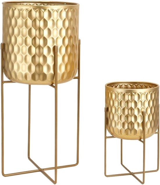 Set di 2 vasi per piante con sostegno metallico indoor/outdoor, altezze 17 e 12 pollici, vasi per piante moderni per sala, angolo cucina, ufficio, giardino, balcone, patio decorativo