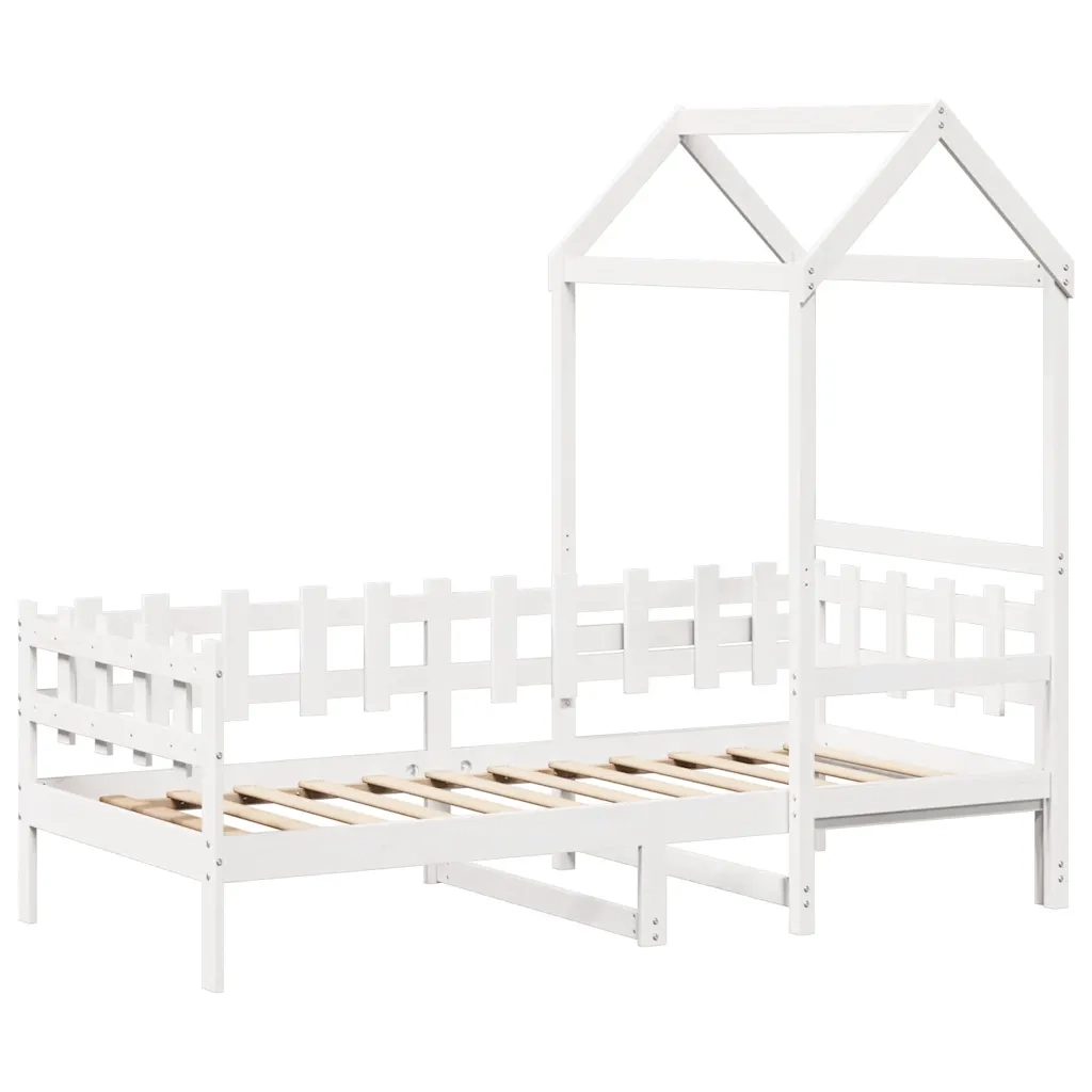 Dormeuse con Tetto 80x200 cm Bianco in Legno Massello di Pino