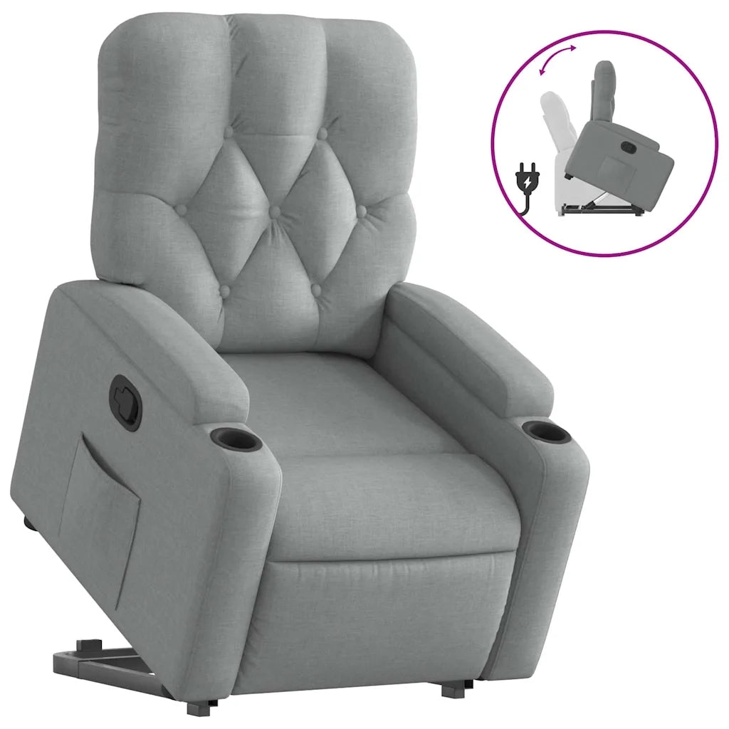 Poltrona | Sedia Relax Alzapersona Reclinabile Grigio Chiaro in Tessuto