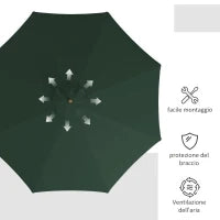 Ombrellone da Giardino con Doppio Tettuccio, in Bambù e Poliestere, Ø325x250 cm, Verde