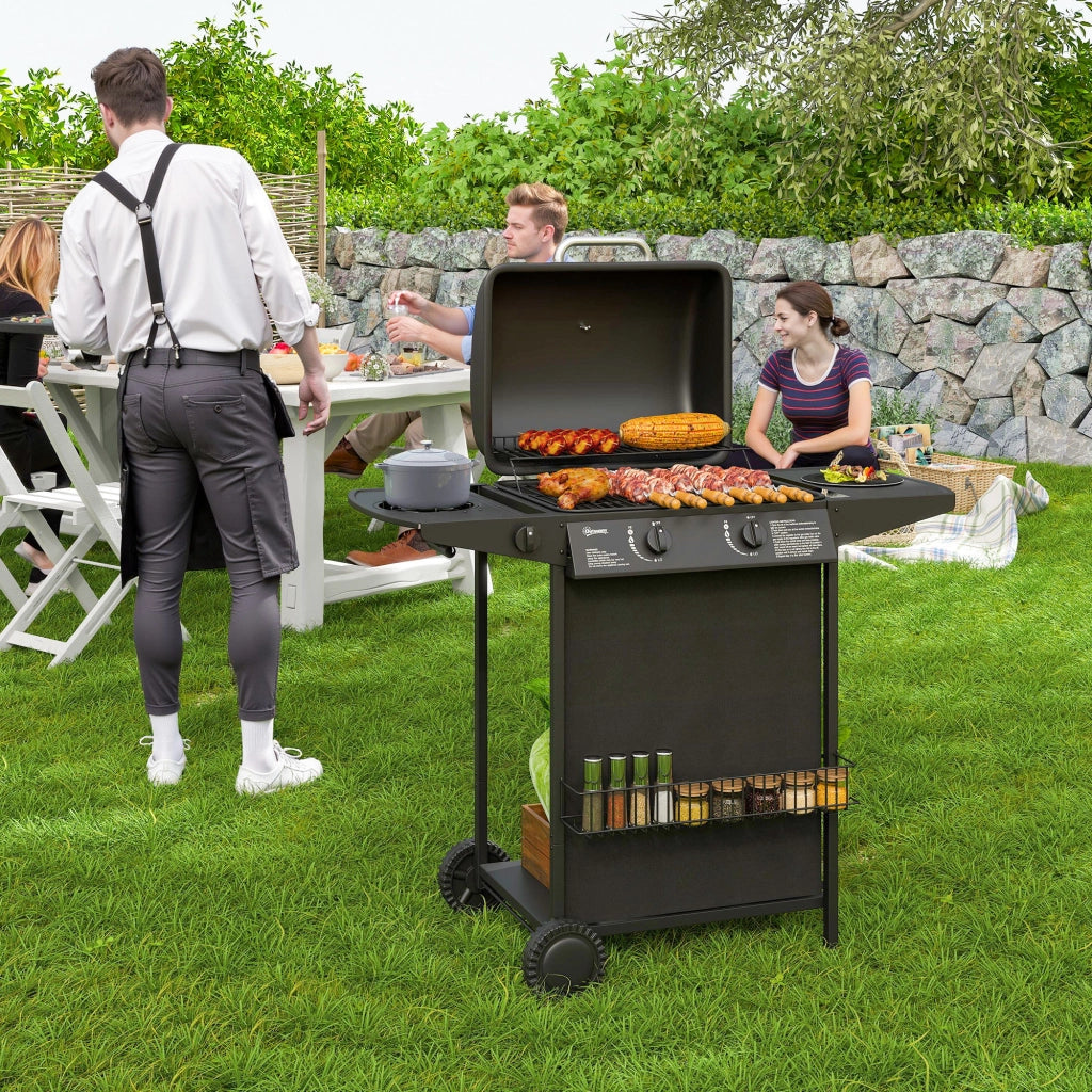 Barbecue a Gas con 3 Bruciatori Indipendenti e Coperchio con Termometro, 108x54x97 cm, Nero