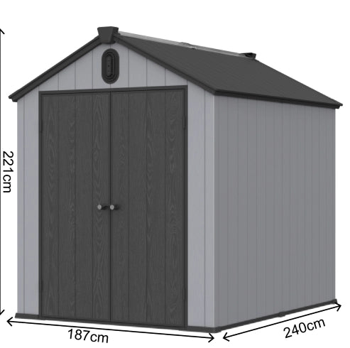 Casetta da giardino 6x8 ft in resina con doppia parete; grigio e bianco
