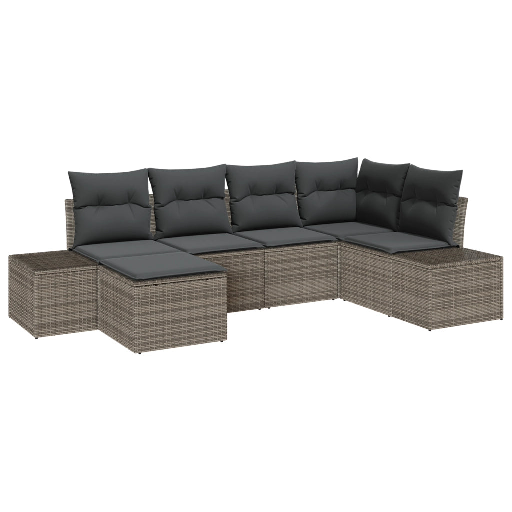 Set Divano da Giardino 6 Pezzi con Cuscini Grigio Polyrattan