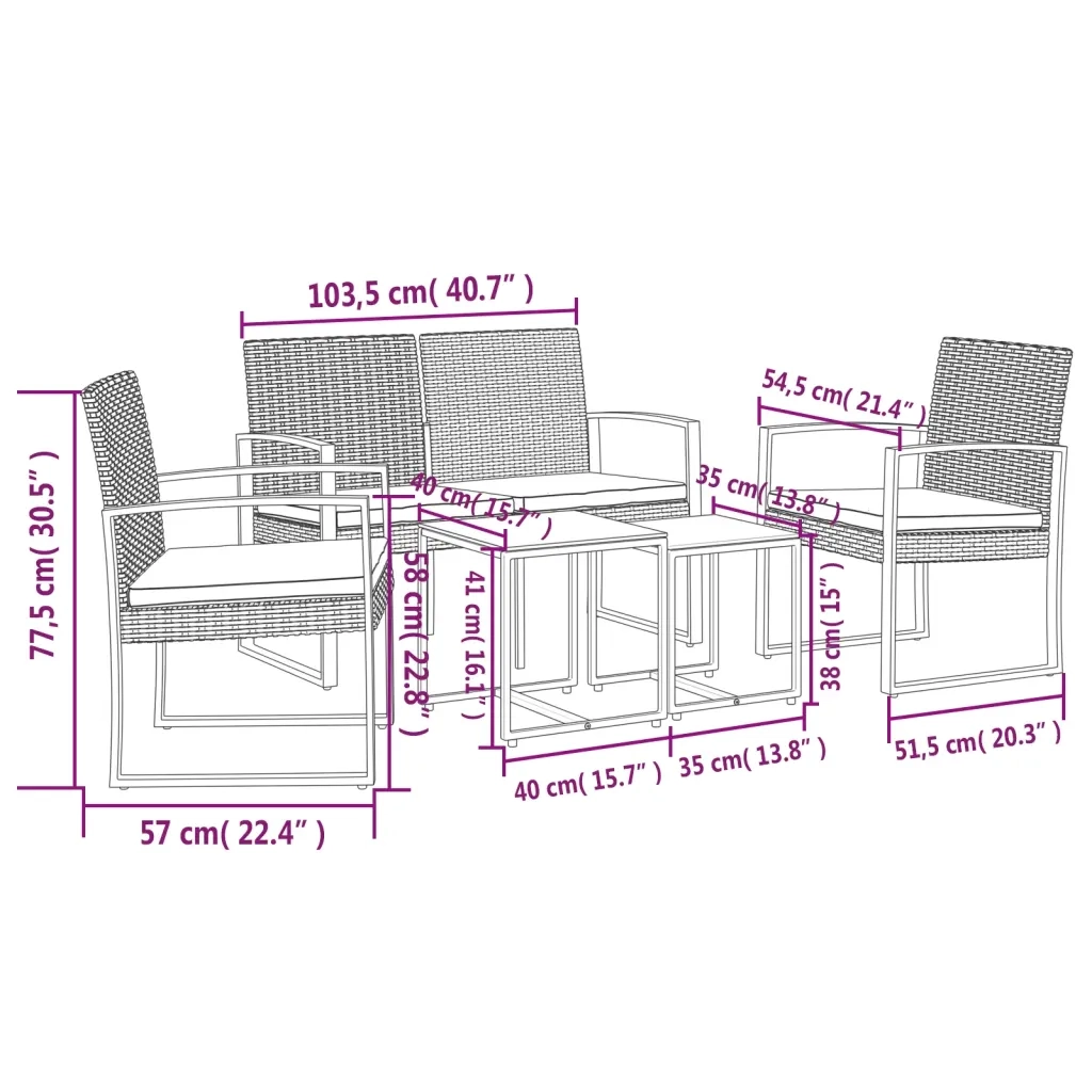 Set Pranzo da Giardino 5 pz | Set Salotto da Giardino con Cuscini PP Rattan Grigio Scuro