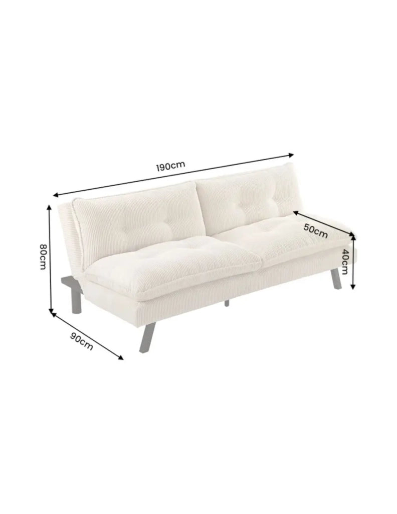 Divano letto AZENA 3 posti in tessuto a coste – Beige chiaro e nero – 190 x 80 x 90 cm