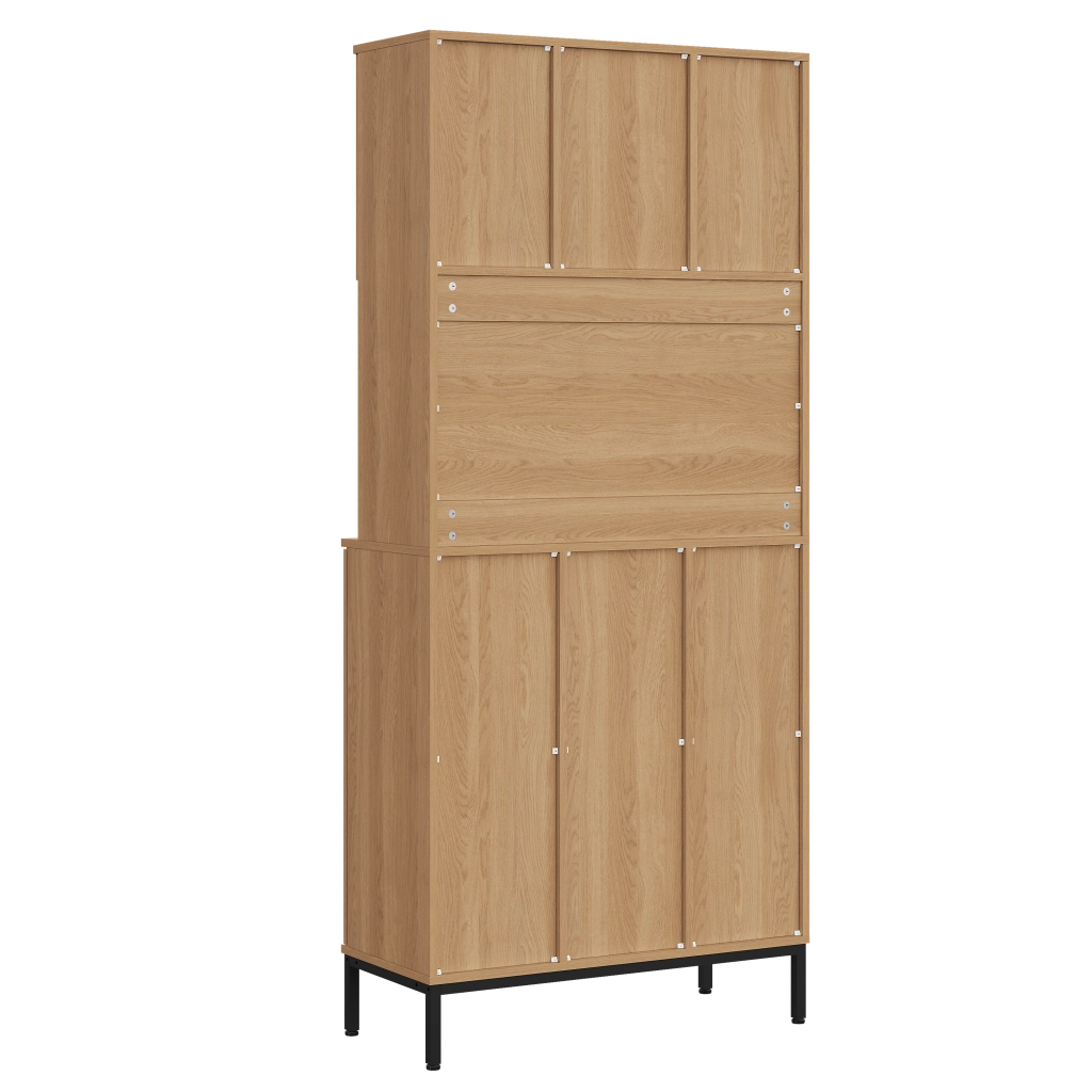 Mobile contenitore da cucina con 3 ante e 3 vani per raccolta differenziata, per cucina, in MDF, naturale, 80 × 35 × 181 cm