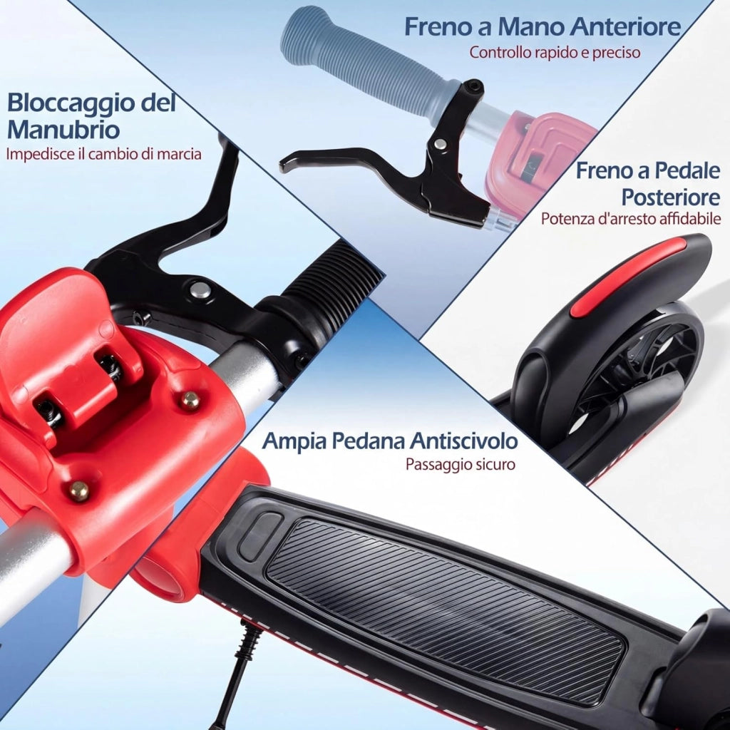 Monopattino Pieghevole con 2 Ruote Luminescenti, Manubrio Regolabile su 3 Altezze, Freno Posteriore, Cavalletto, Telaio in Alluminio Leggero e Pedana Antiscivolo, per Adulti e Bambini