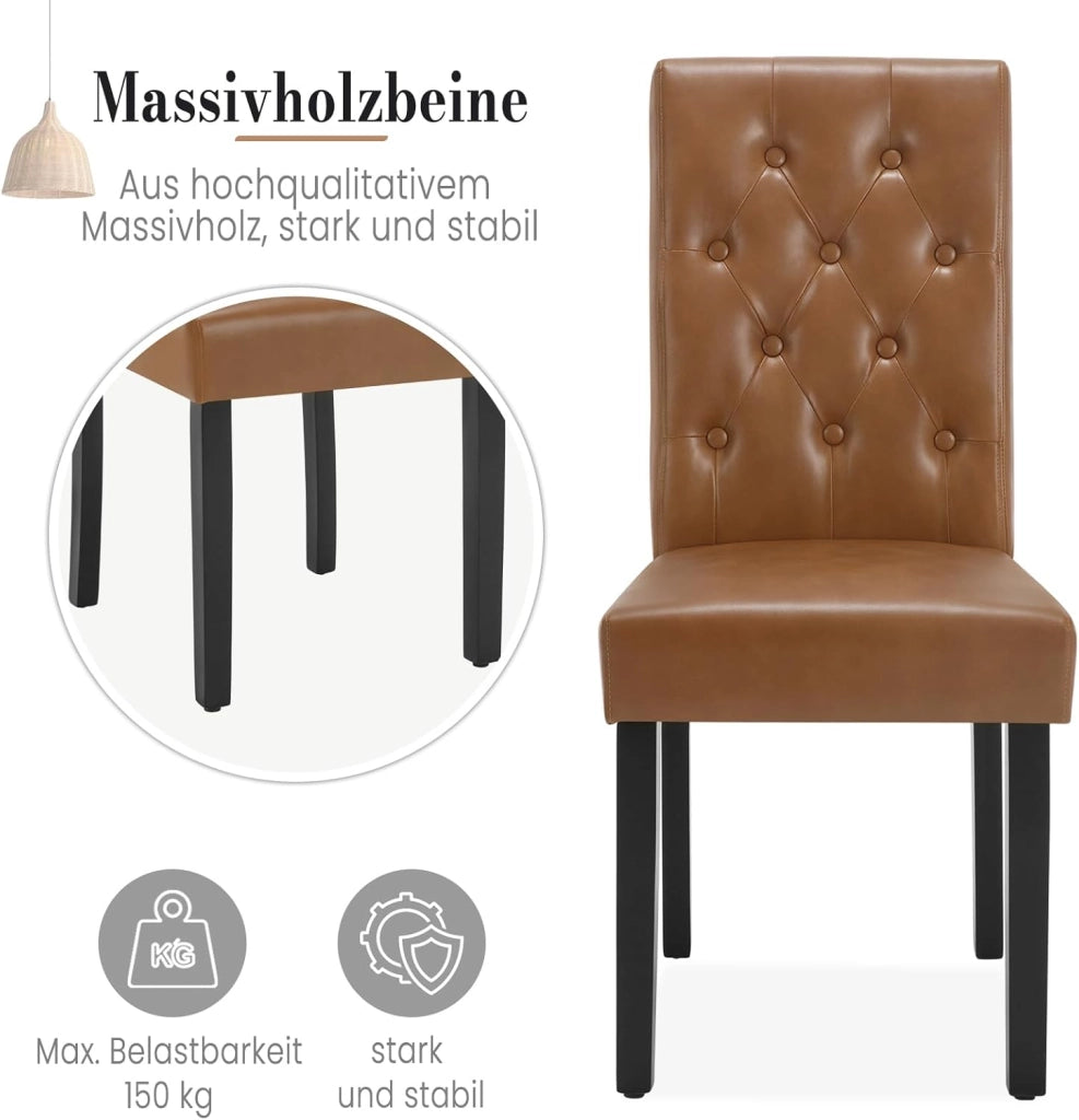 Sedia Sala da Pranzo da 2 Pezzi, Sedie da Cucina con Schienale Alto, Sedia Imbottita per Camera da Letto, Soggiorno, Gambe in Legno e Sedile in Similpelle, Marrone, EZS20br-2