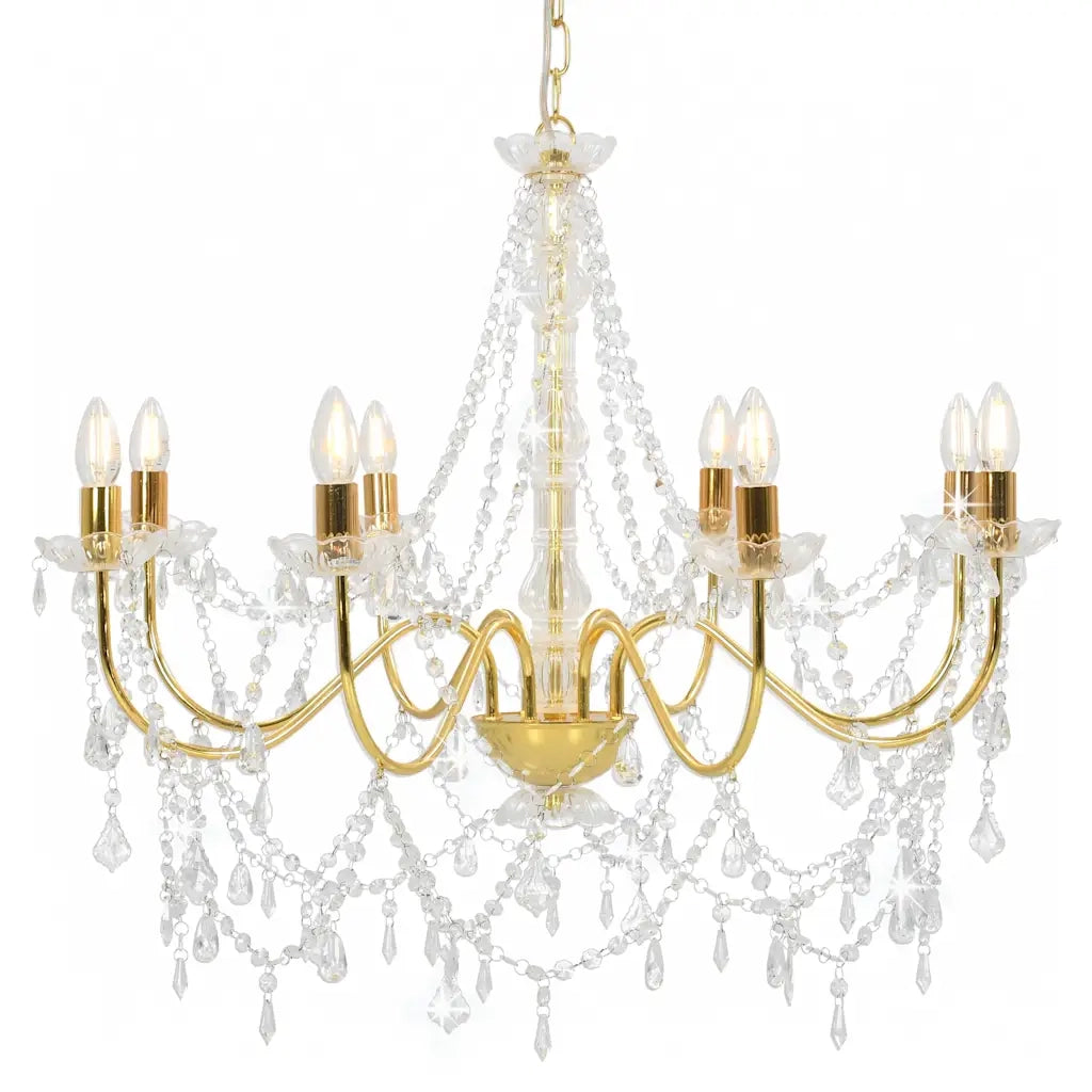 Lampadario con Perline Dorato 8 Lampadine E14 cod mxl 41616