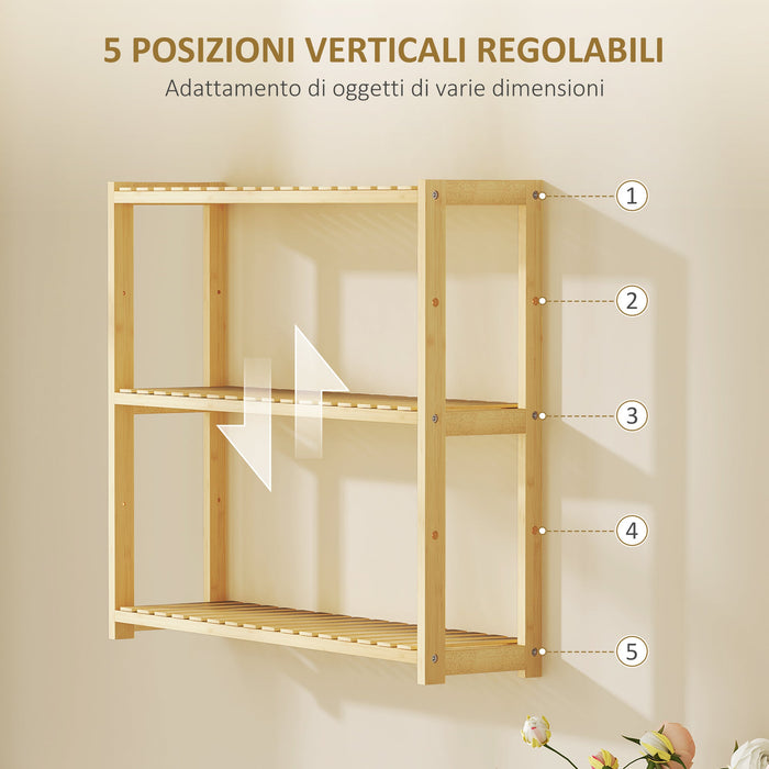 Scaffale per il Bagno 60x15x50 cm 3 Ripiani Regolabili in 5 Posizioni in Bambù