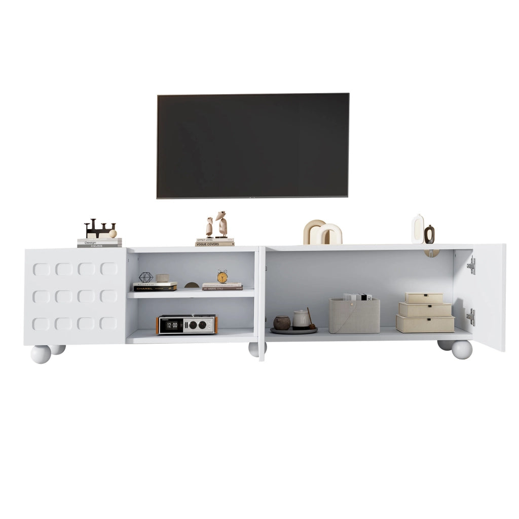 Mobile TV bianco da 200 cm con tre ante decorate