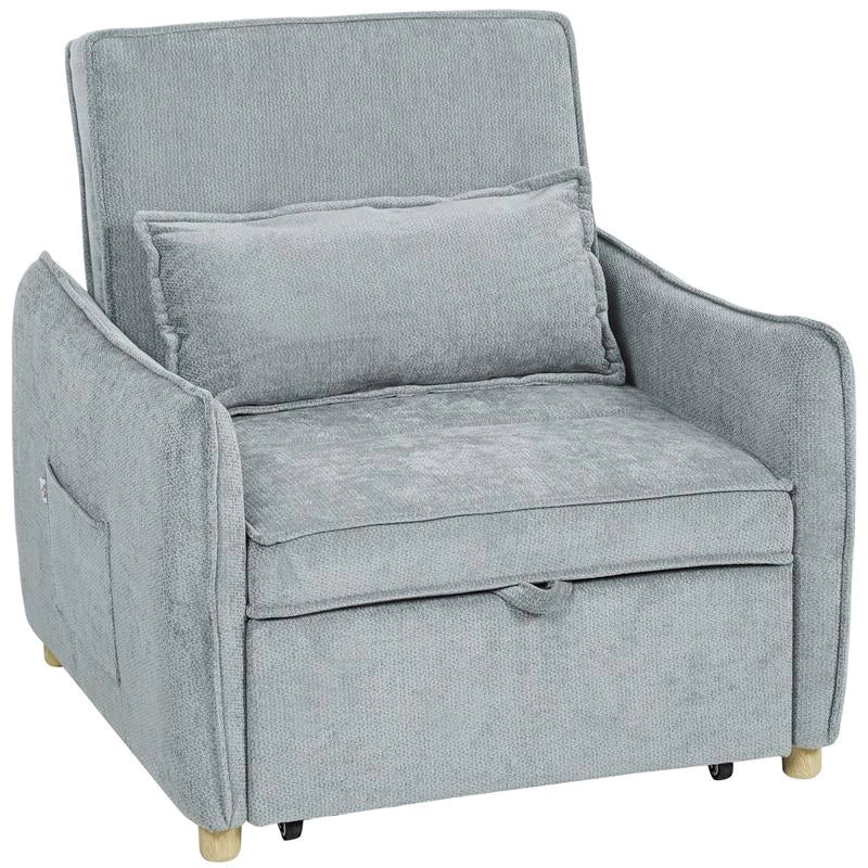 POLTRONA LETTO 3 IN 1 CON SCHIENALE RECLINABILE E CUSCINO, RIVESTIMENTO IN CINIGLIA, 88X84X87 CM, GRIGIO