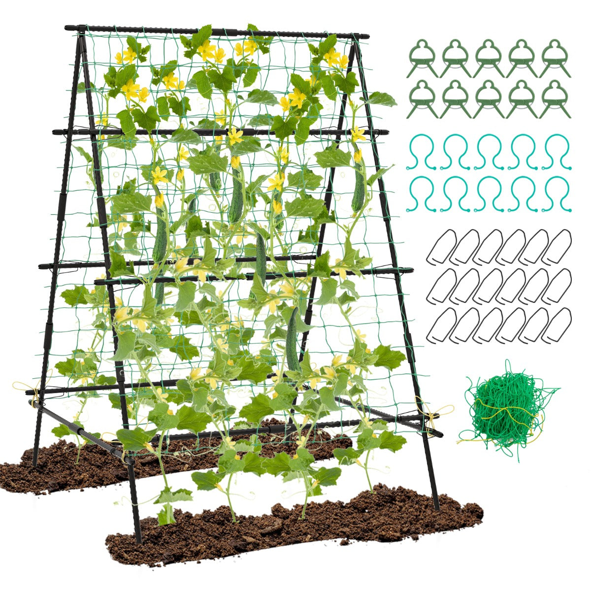 Trellis a telaio a supporto per piante per viti rampicanti-Verdure uva struttura da giardino per letto elevato con rete per rampicanti Nero