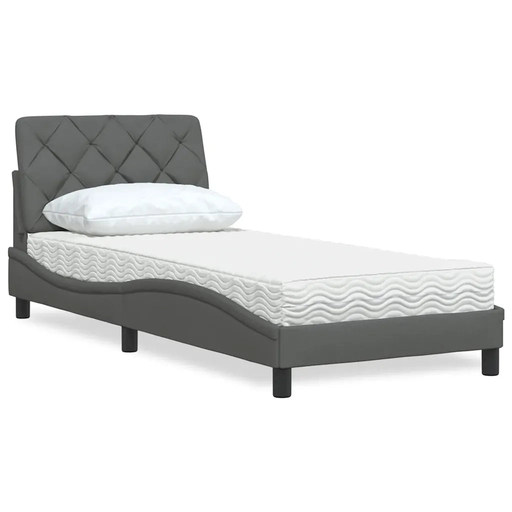 Letto con Materasso Grigio Scuro 90x190 cm in Tessuto