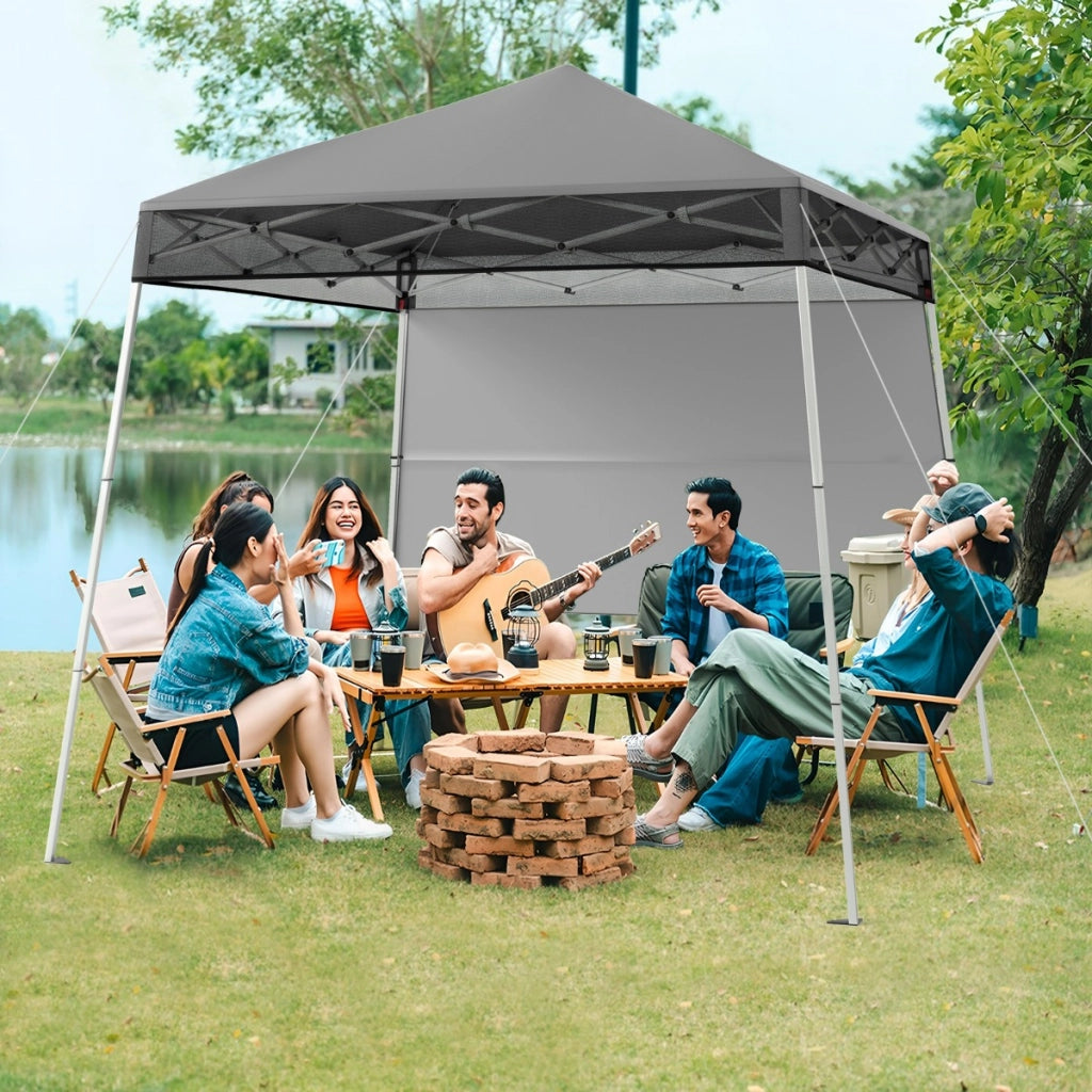 Gazebo pieghevole per esterni con gambe inclinabili regolabili per feste, Tenda a baldacchino pop-up 180 x 180 cm Grigio-Tende parasole