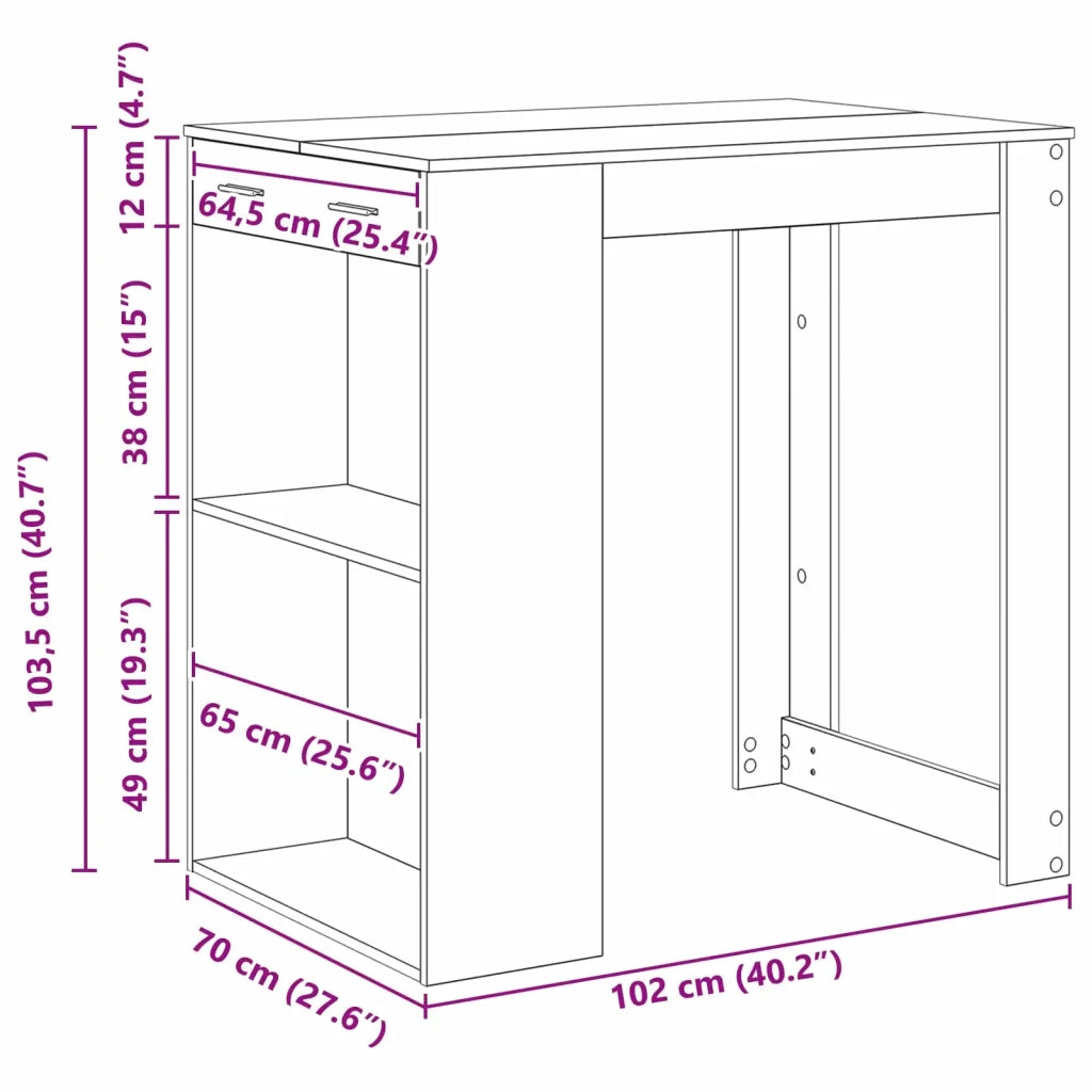 Tavolo da bar Rovere Nero 102 x 70 x 103,5 cm Legno multistrato