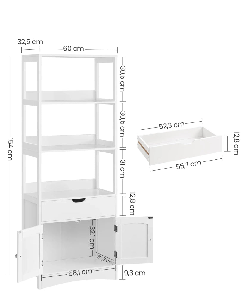 Mobile contenitore con cassetto 2 ripiani aperti doppia anta mobiletto bagno mobiletto ingresso cucina soggiorno bianco 12_0006416