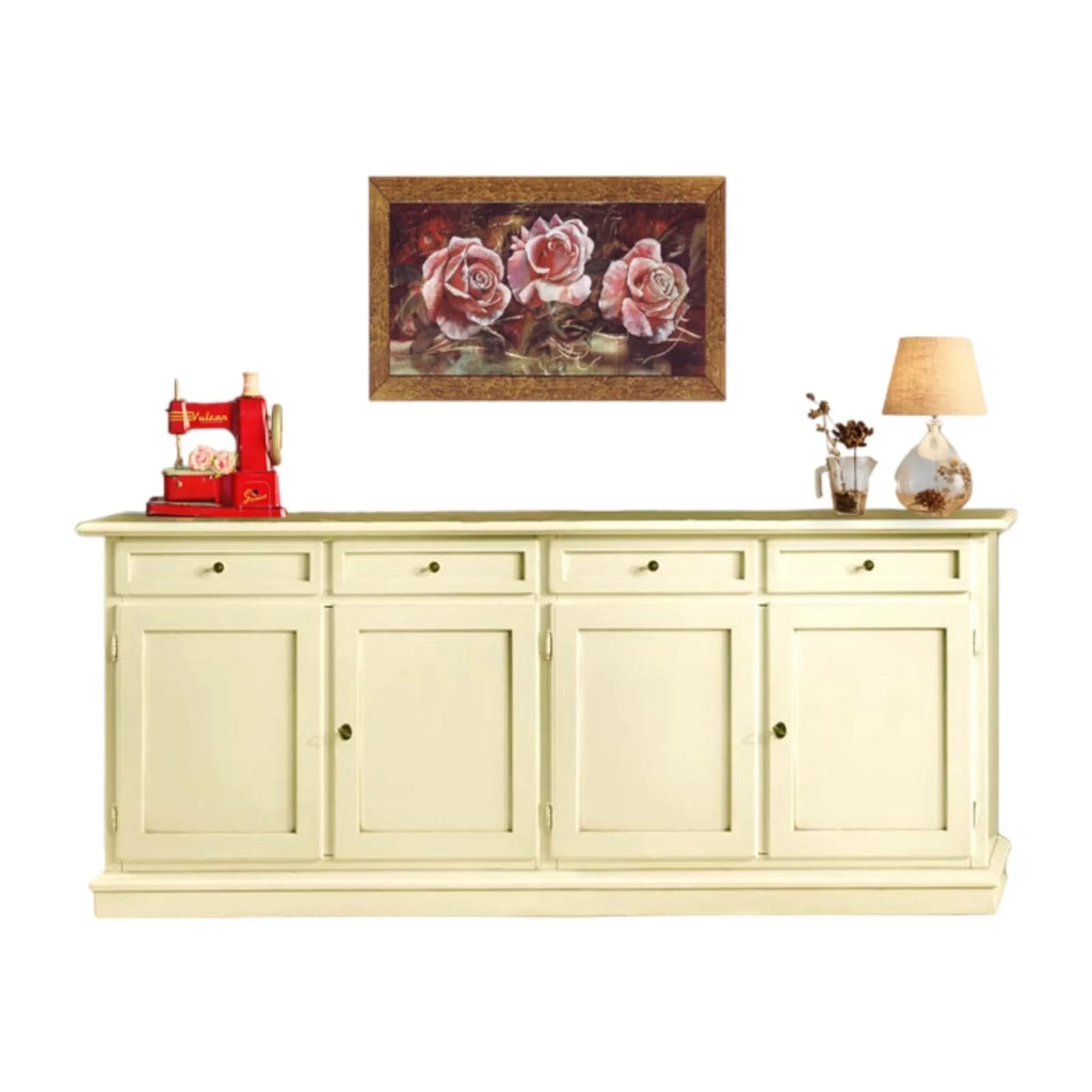 Madia credenza shabby chic in legno 4 porte avorio 205x42x85 - Mobili 2G