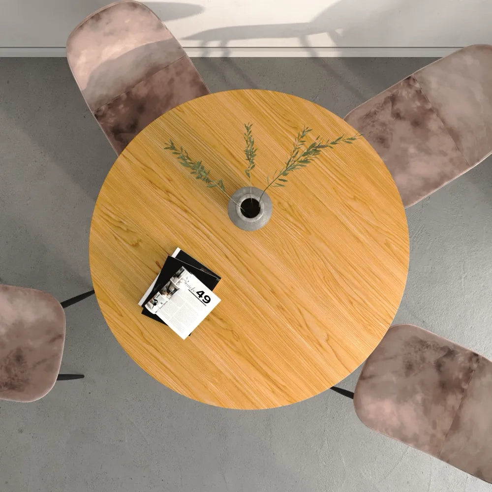 Tavolo rotondo Ø120cm top e gambe in MDF effetto legno chiaro| Einar