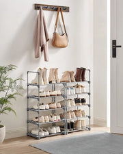 Comodino con 10 ripiani, supporto metallico per scaffalatura, economia di spazio, multifunzionale, 45 x 30 x 174 cm grigio LSA025G02