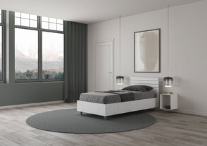 Letto Singolo 80x190 cm con Rete e Contenitore Ankel Testata Doghe Dritta Bianco Frassino