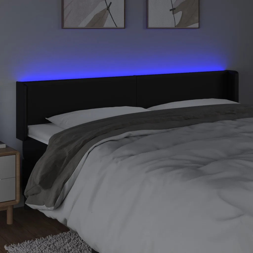 Testiera a LED Nera 203x16x78/88 cm in Similpelle 3123064