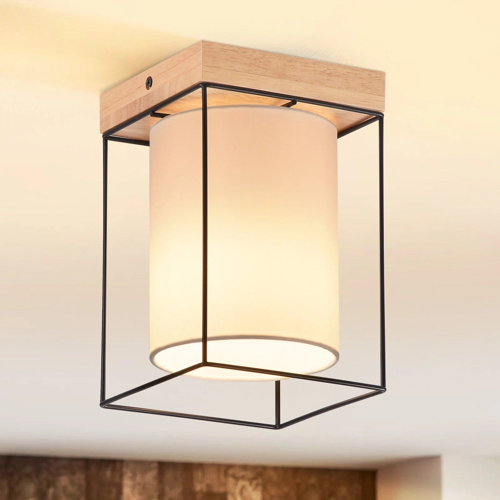 ZMH Lampada da soffitto vintage 1 fiamma E14 paralume tessuto industriale per soggiorno