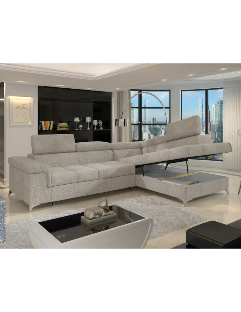 Divano angolare convertibile PALAZZO 4 posti beige – angolo destro con contenitore