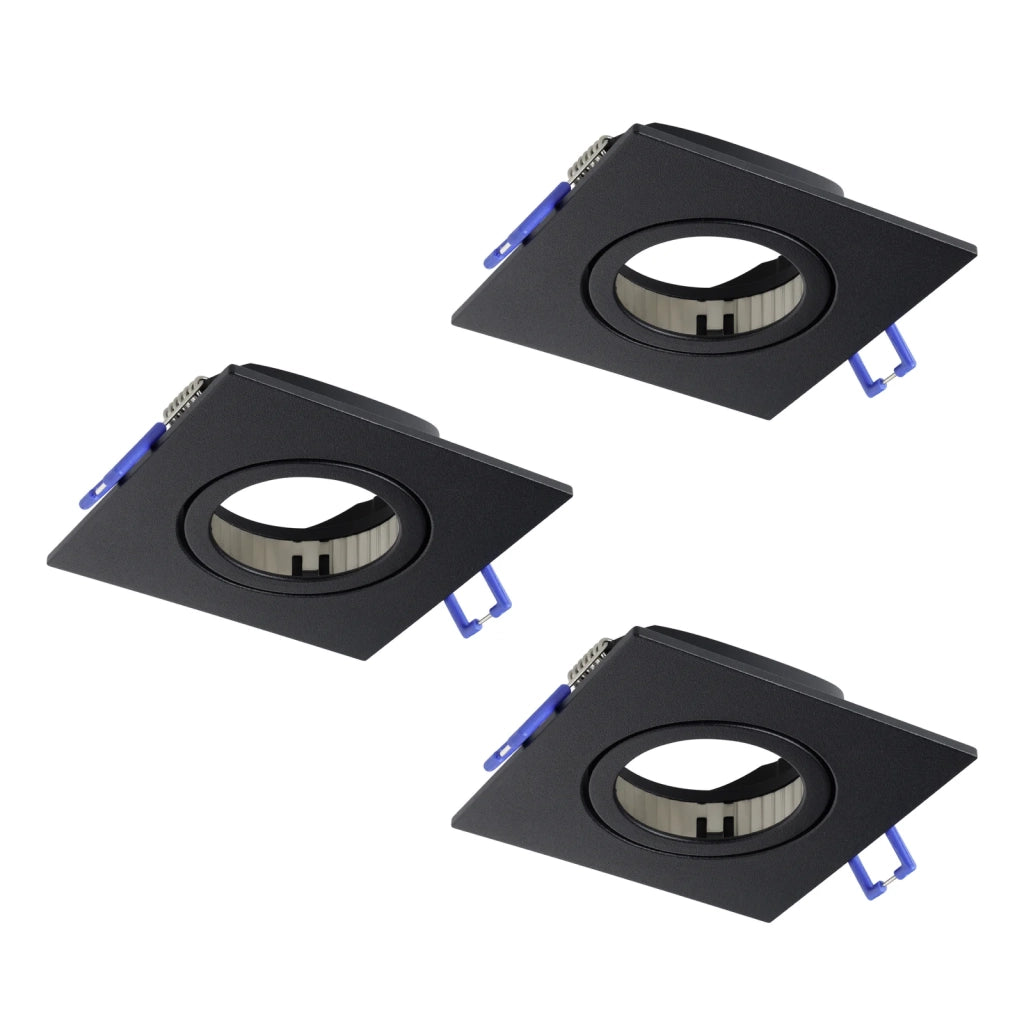 Set 3 Faretti Incasso Quadrati Saliceto Alluminio Nero 3 Luci Led 6W 3X580Lm