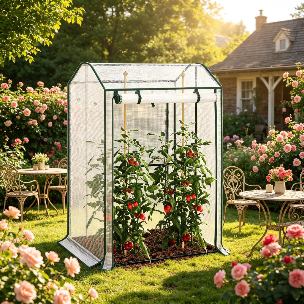 Serra a tunnel in PE 140 g/m² con porta frontale arrotolabile e 6 fori di ventilazione, bianca 100 × 83 × 150 cm