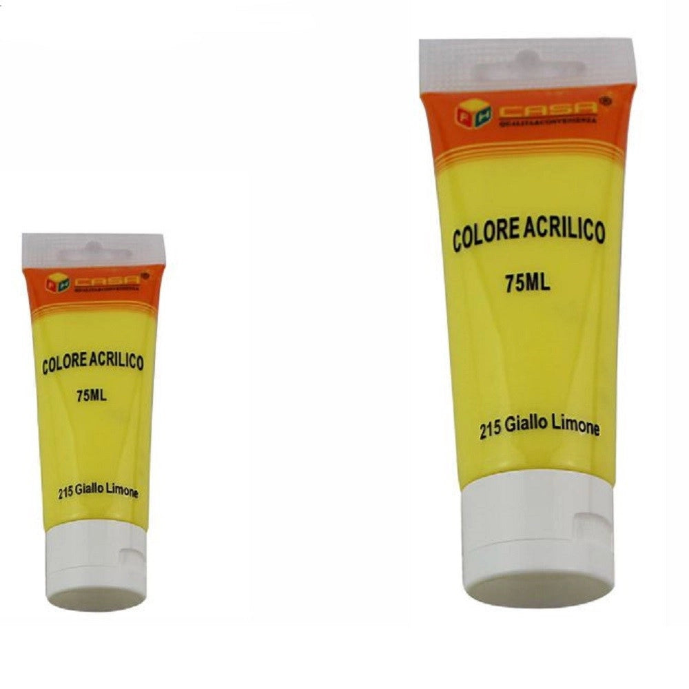 Trade Shop - Set 6pz Pittura Acrilica Vernice Confezione Colore Giallo Limone Tubo 75ml 07490 -