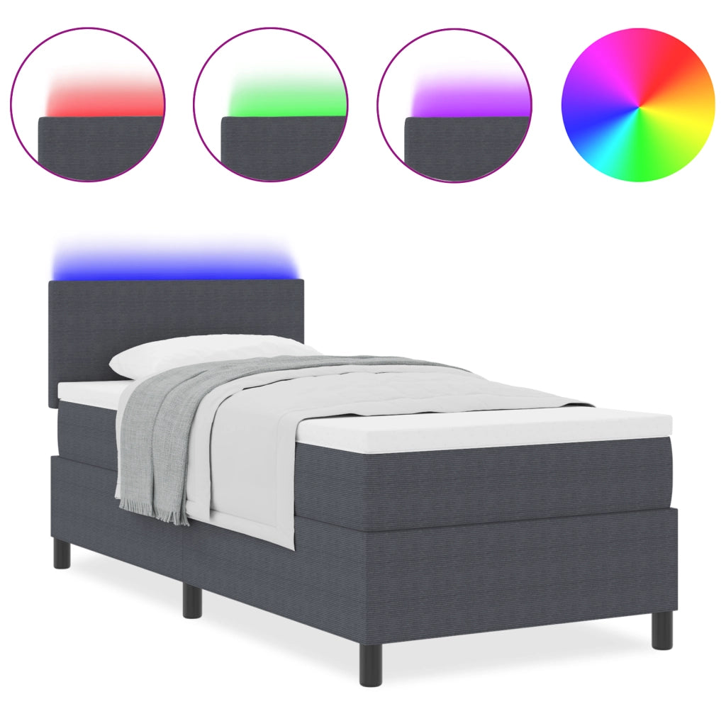 Letto con Rete a Molle con Materasso & Luce LED Grigio Scuro 90x200 cm Tessuto Vellutato