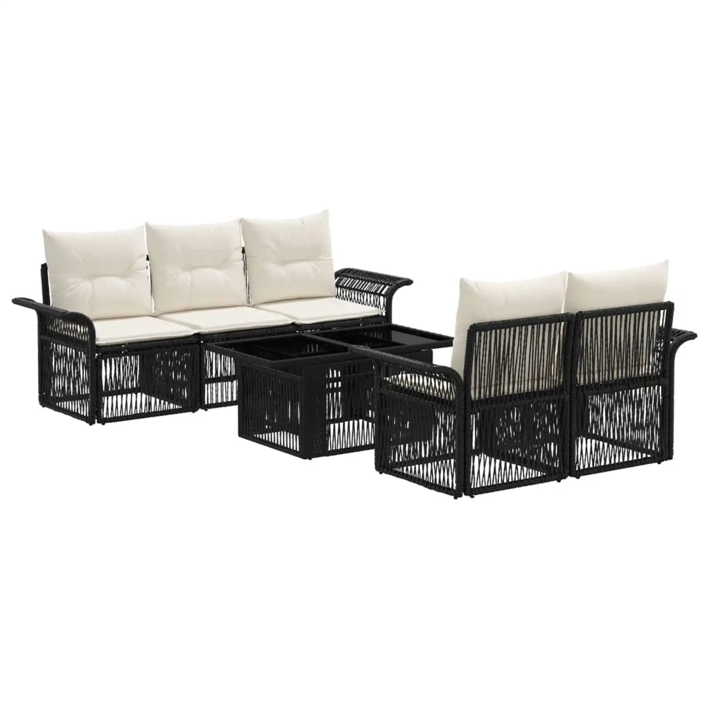 Set Divano da Giardino 6 pz Nero e Bianco Crema polyrattan 3436591