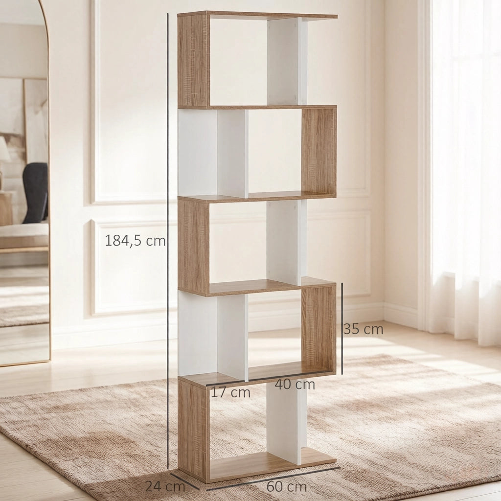 LIBRERIA S a 5 ripiani 60x24x184,5 cm Rovere/Bianco