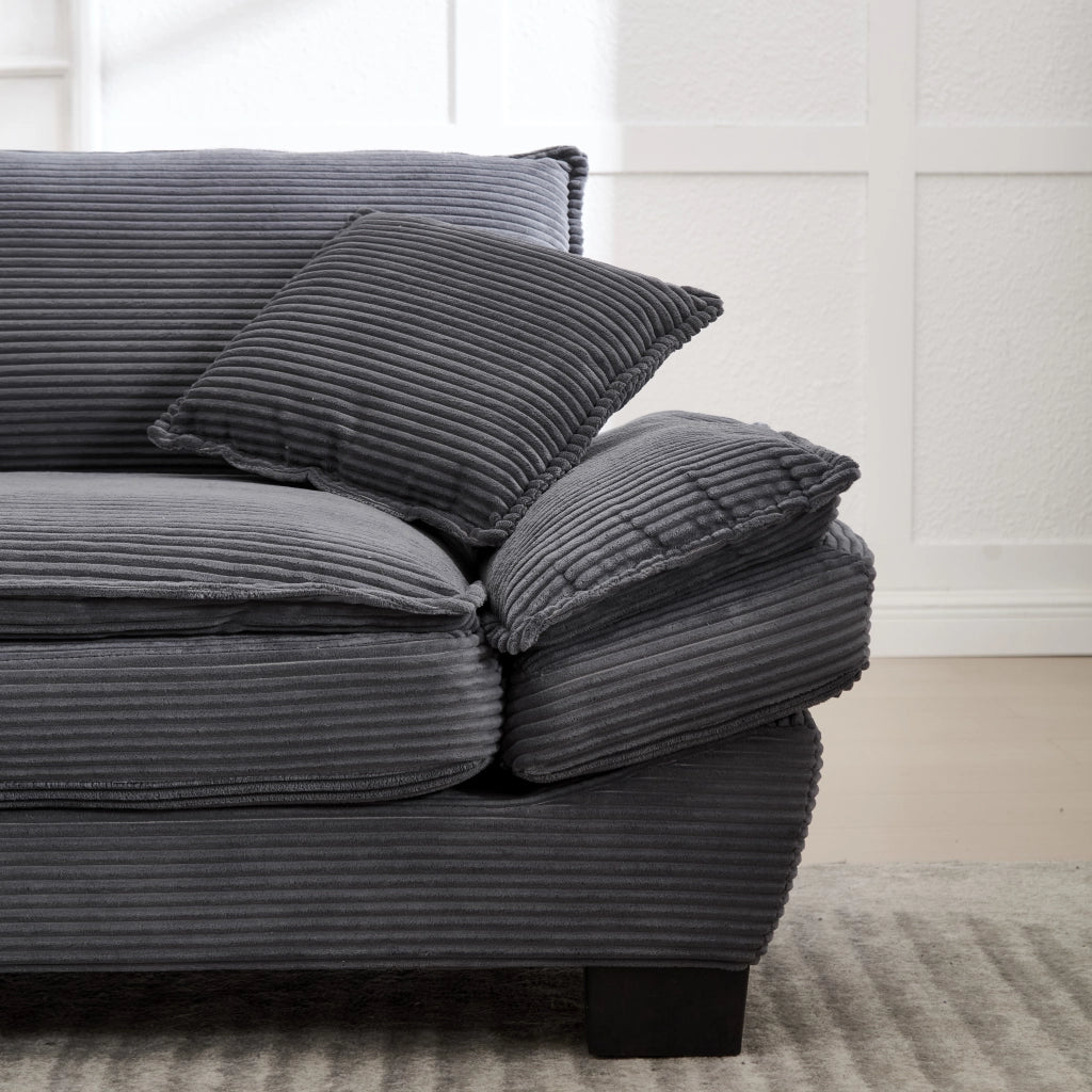 Divano 2 Posti con Seduta Profonda Braccioli Imbottiti e 2 Cuscini in Velluto Grigio Scuro 224 × 81 × 81 cm
