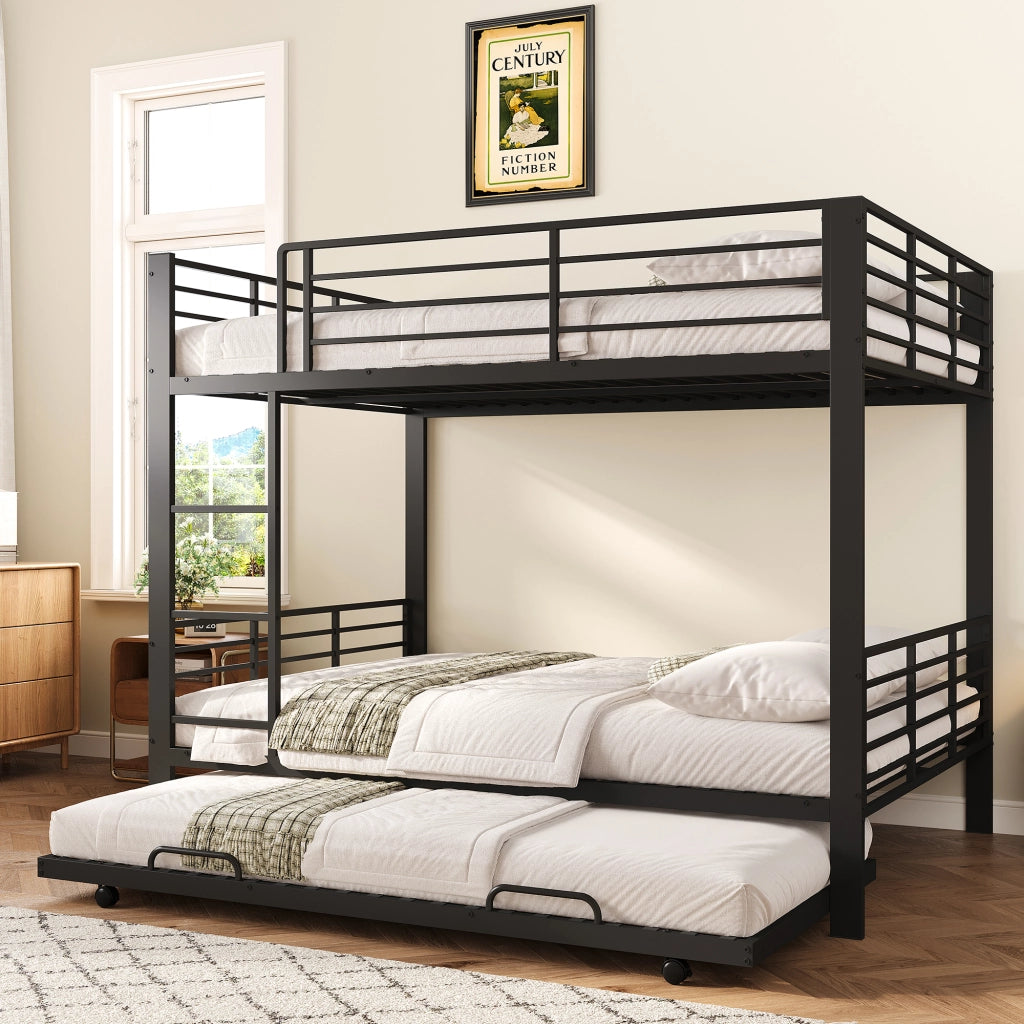 Castello in metallo 140x200 con letto estraibile; sponde e scala; per bambini; nero