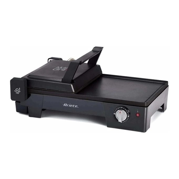 Ariete 1916 Multi Grill 3 in 1 - Griglia Elettrica, Barbecue, Piastra liscia e rigata - apertura a 180° - Termostato regolabile - 2400 Watt - Nero